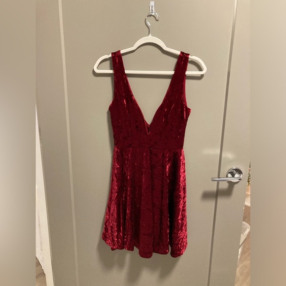 Lulus Dresses & Skirts - Lulu's Red Velvet V-Neck Skater Dress